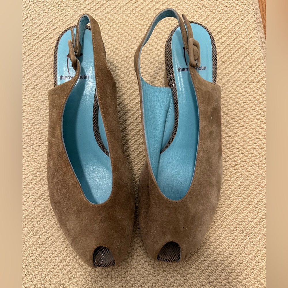 Sling back wedge peep toe size 37 light brown by Thierry Rabotin shoe